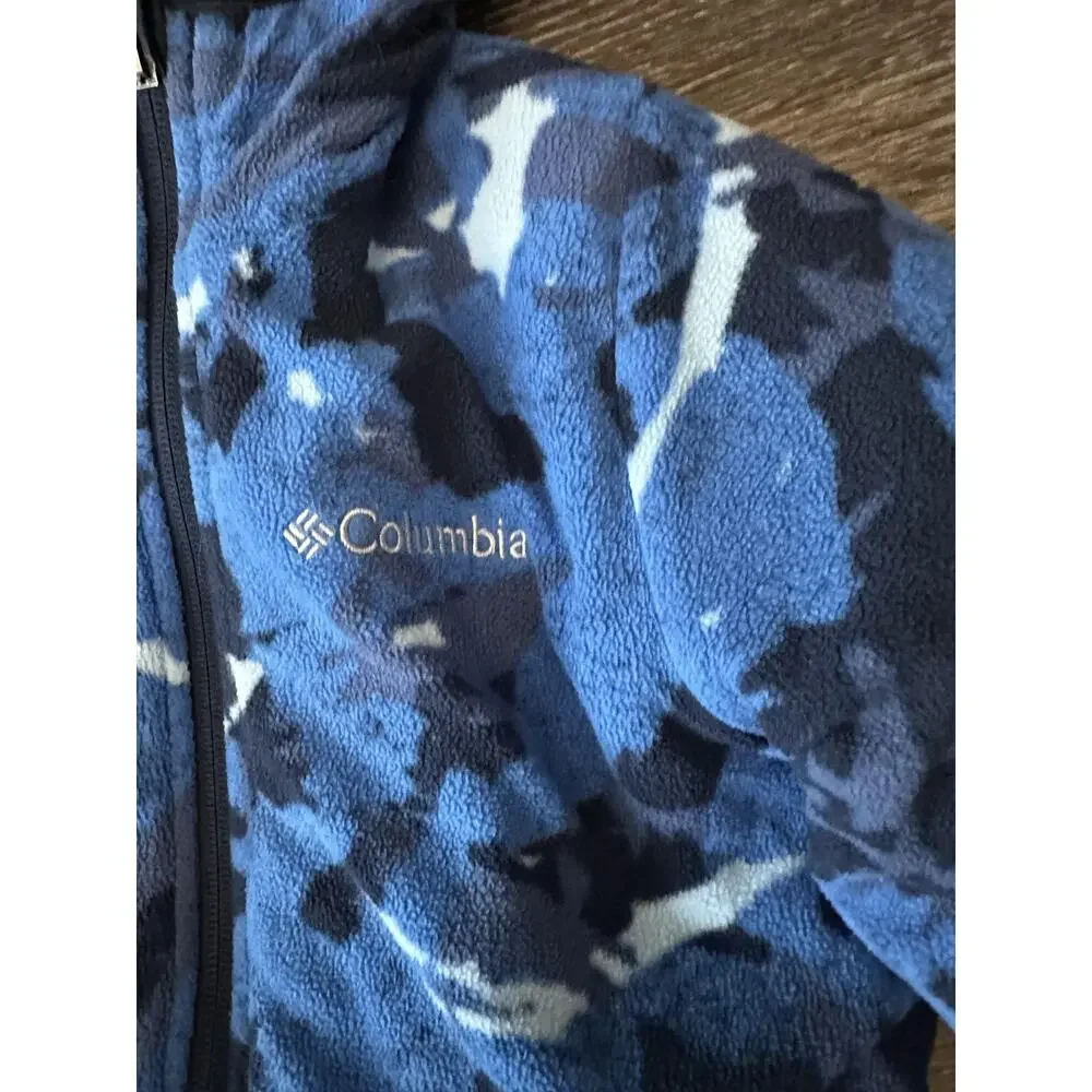 Columbia Reversible Jacket Boys 8 Blue Camo Hooded Fleece Lined Puffer Winter